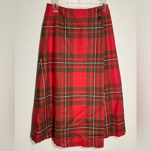 YORKLAND Vintage Japanese Red & Green Tartan Plaid Wrap Skirt Size XS
